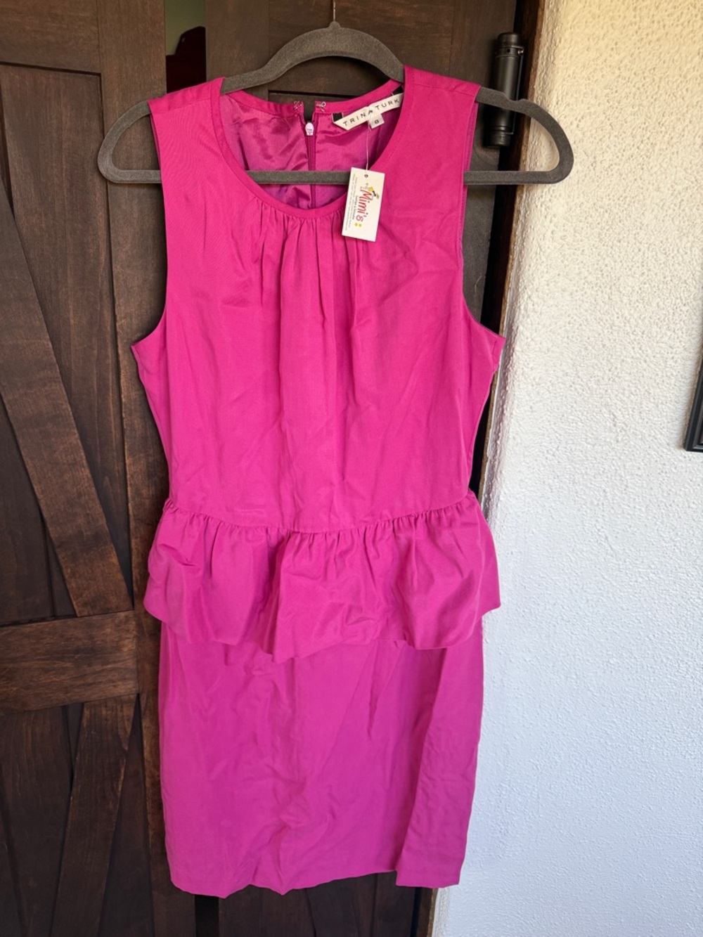 Trina Turk Hot Pink Sleeveless Peplum Midi Dress